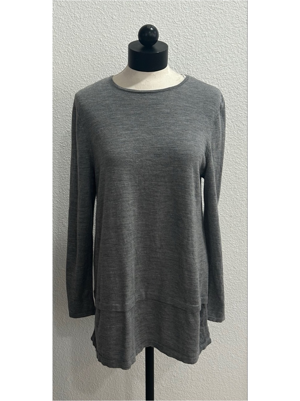 J. Jill Gray 100% Merino Wool Knit Crew Neck Tunic Sweater Long Sleeve Size XL